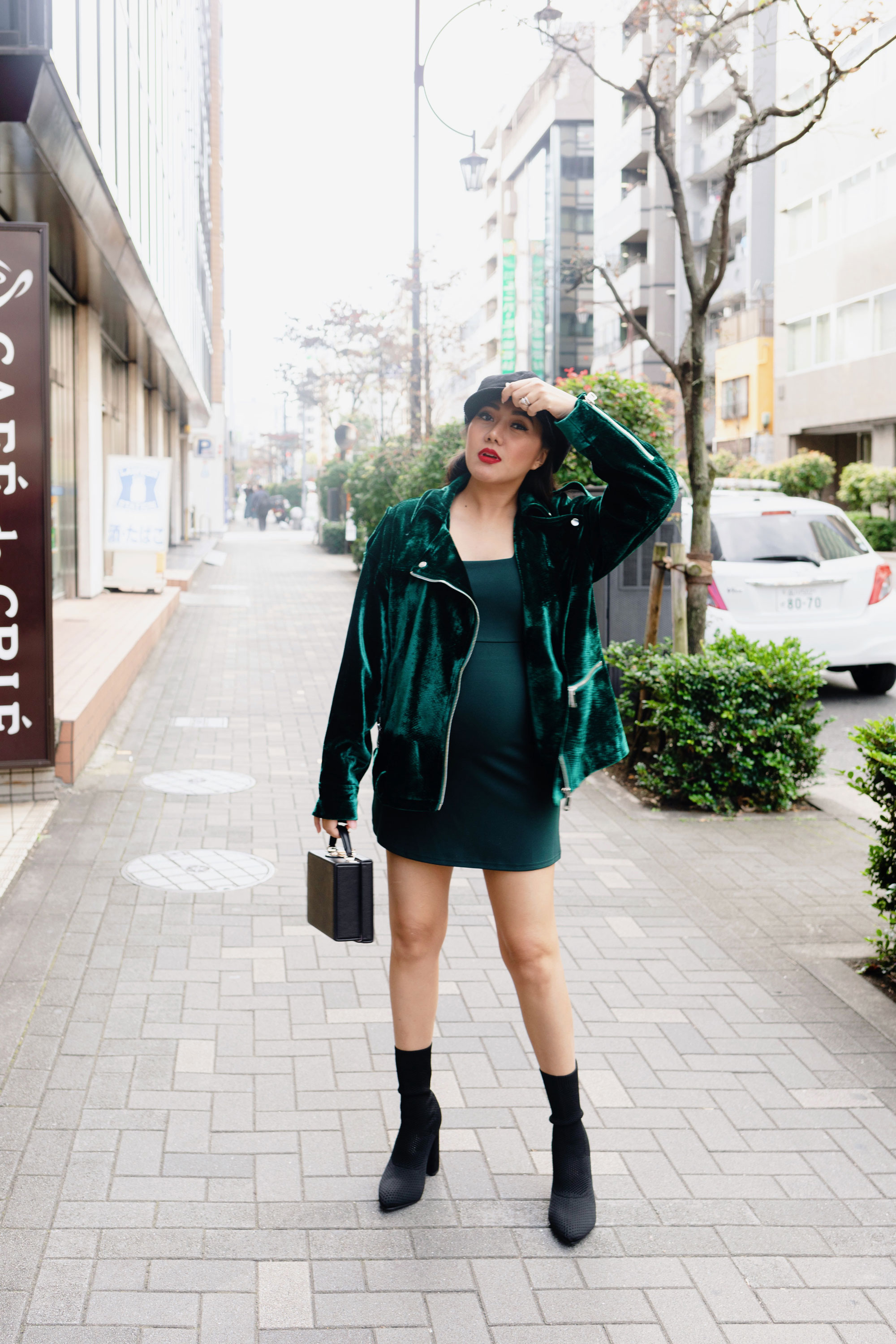 velvet dress and boots